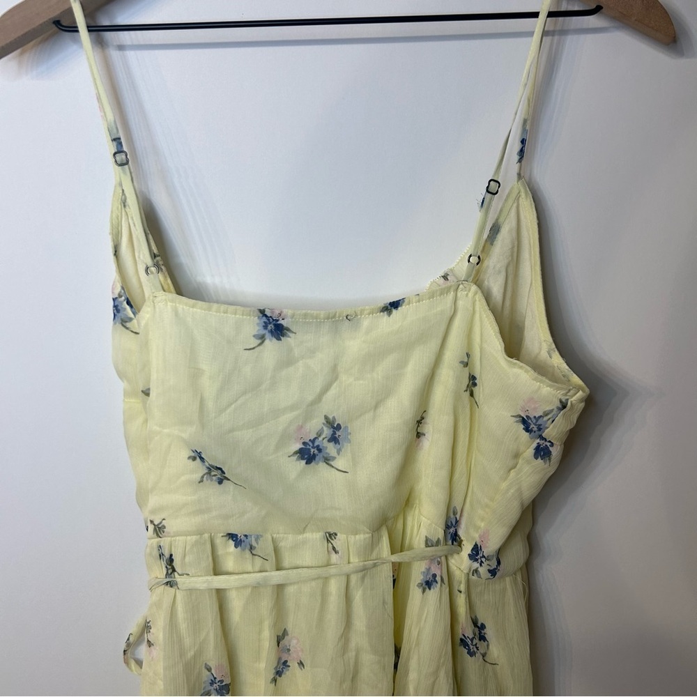 Abercrombie & Fitch Butter Yellow Blue Floral Sleeveless Wrap Dress, Size Large - Picture 7 of 11